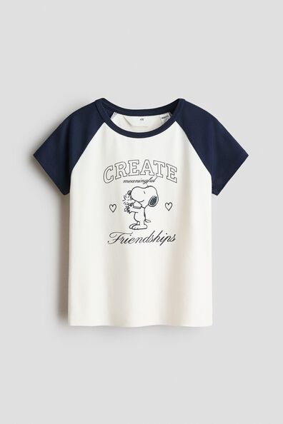 Print-motif cotton T-shirt