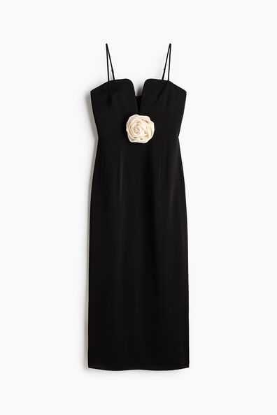 Rose-appliqué dress