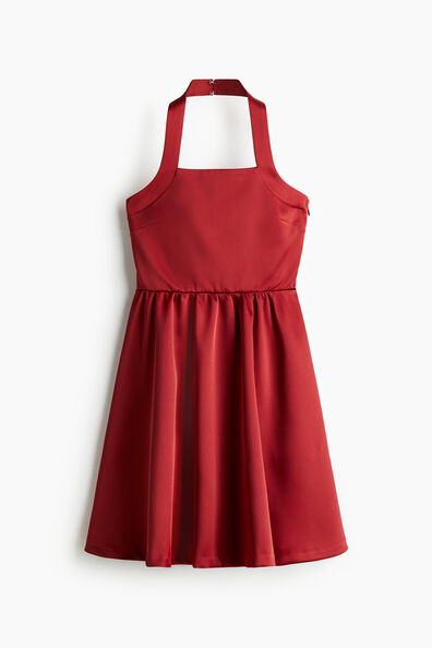 Circular-skirt halterneck dress