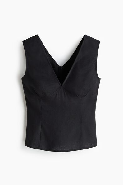 Linen-blend tie-back top