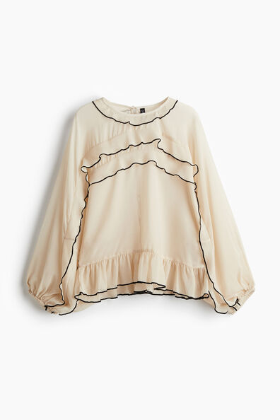 Flounce-trimmed chiffon blouse