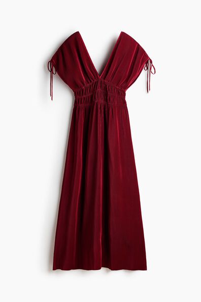 Crinkled drawstring-detail dress