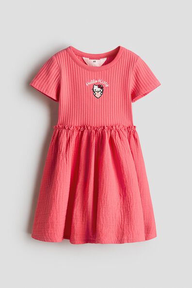 Embroidered-motif muslin-skirt dress