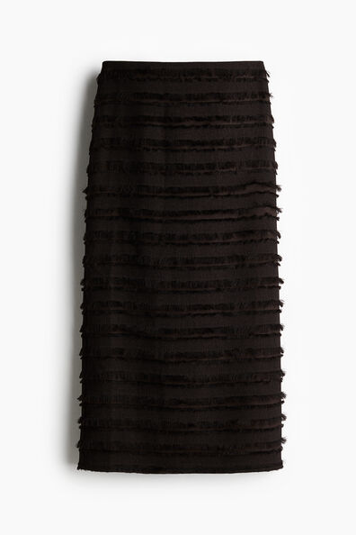 Fringe-trimmed midi skirt