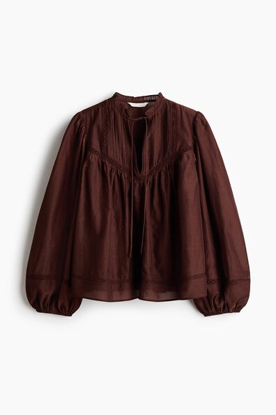 Lace-inset viscose-blend blouse