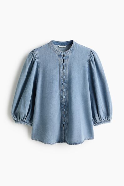 Puff-sleeved denim blouse