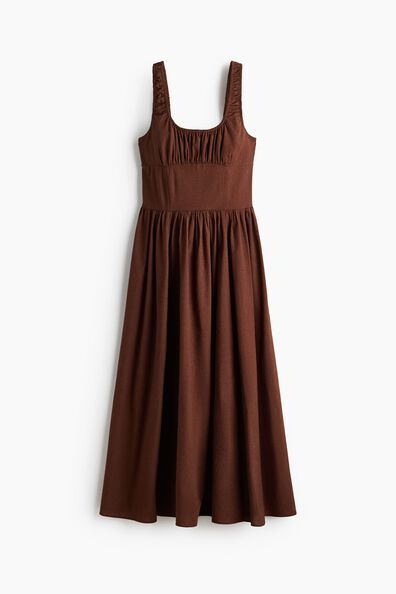 Ruched linen-blend dress