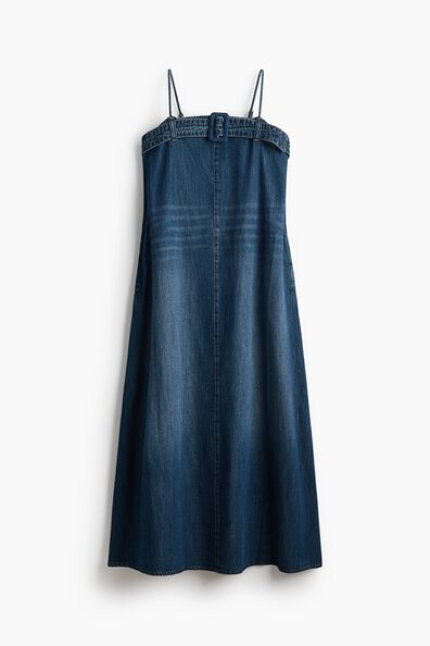 Belt-detail denim dress