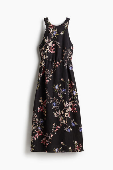 Linen-blend tie-back dress