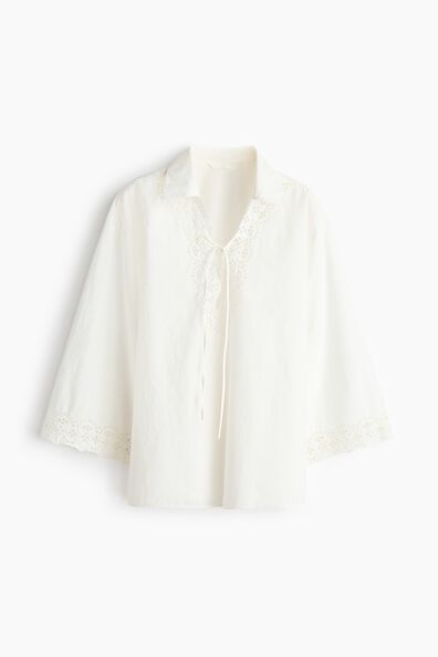 Broderie-anglaise cotton popover shirt