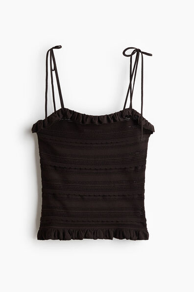 Pointelle-knit tie-strap top