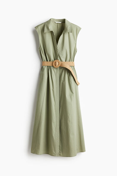 Belted cotton shirt dress