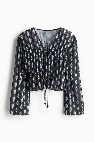 Tie-detail mesh blouse