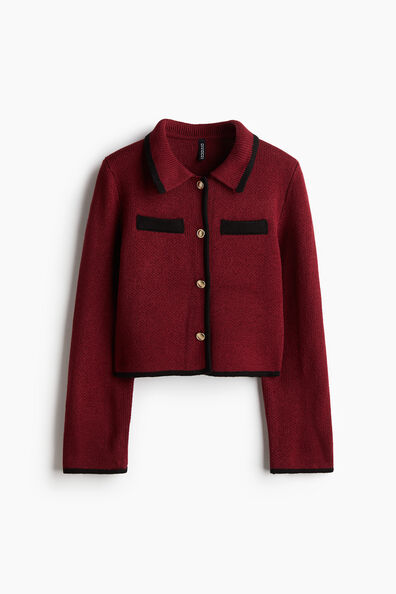 Collared fine-knit cardigan