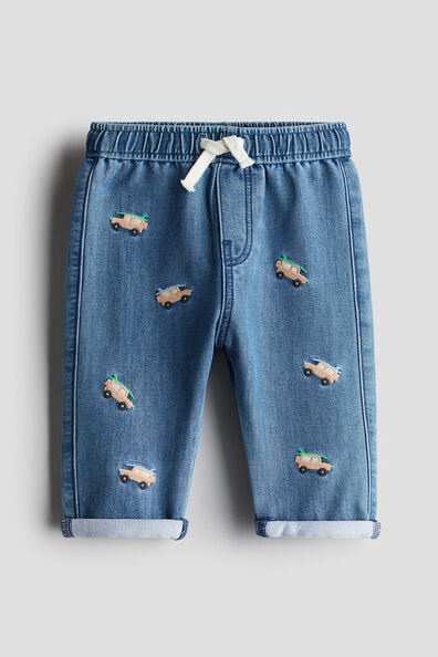 Embroidery-detail denim joggers