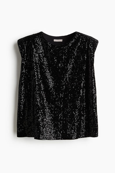 Sequined shoulder-pad top
