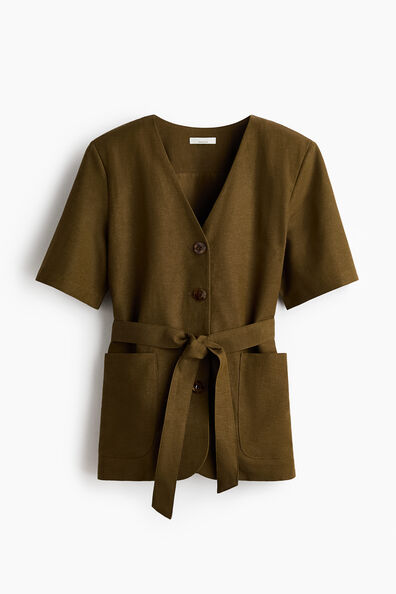 Short-sleeved linen-blend blazer