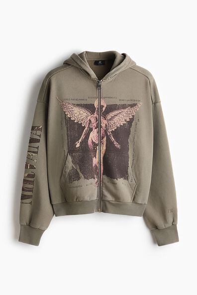 Oversized Fit Printed zip-through hoodie