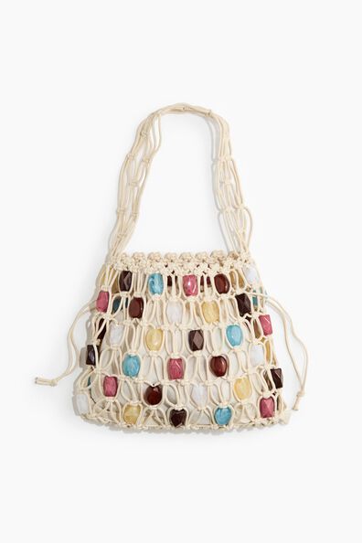 Bead-detail net handbag