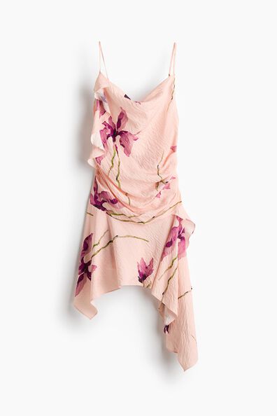 Asymmetric draped-panel dress