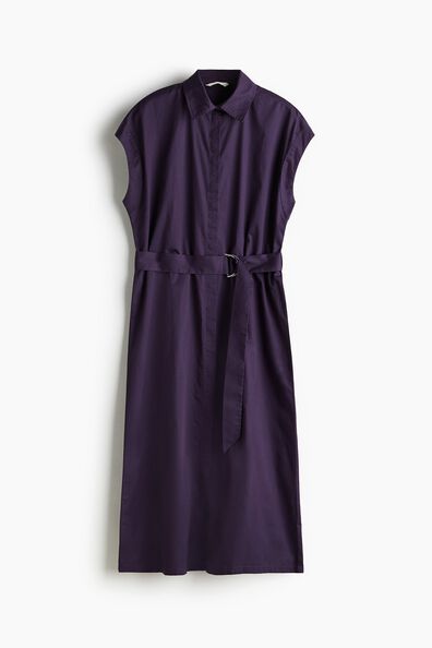 Belted poplin shirt dress