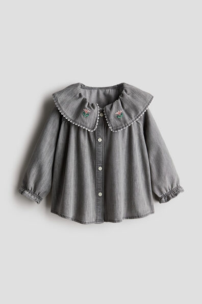 Peter Pan-collared denim blouse