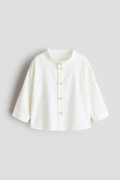 Linen-blend grandad shirt