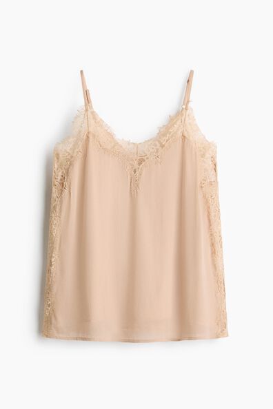 Lace-trimmed viscose top