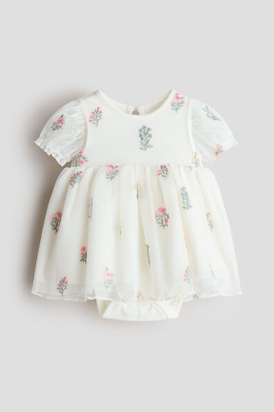 Embroidered tulle bodysuit dress