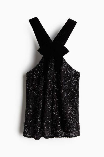 Sequined bow-front top
