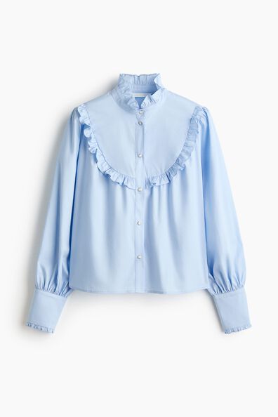 Frill-trimmed cotton poplin blouse