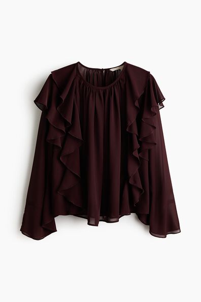 Sheer flounce-trimmed blouse