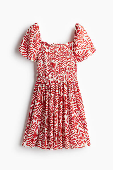 Smocked-bodice crinkled dress