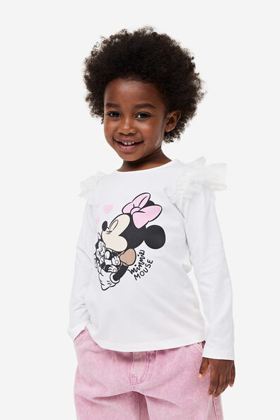 Frill-trimmed printed top