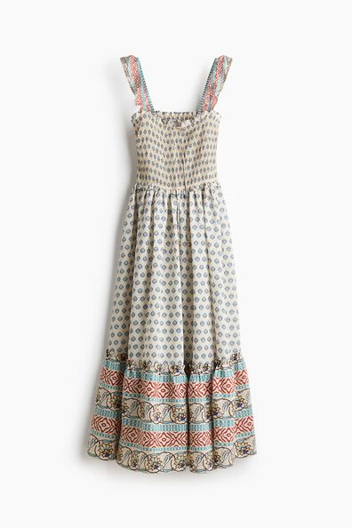 Flared-skirt smocked dress