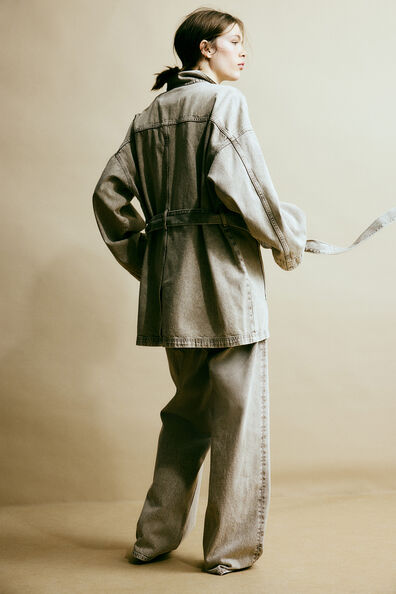 Tie-belt denim jacket