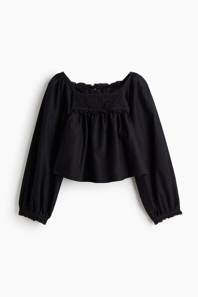Lace-trimmed cotton blouse