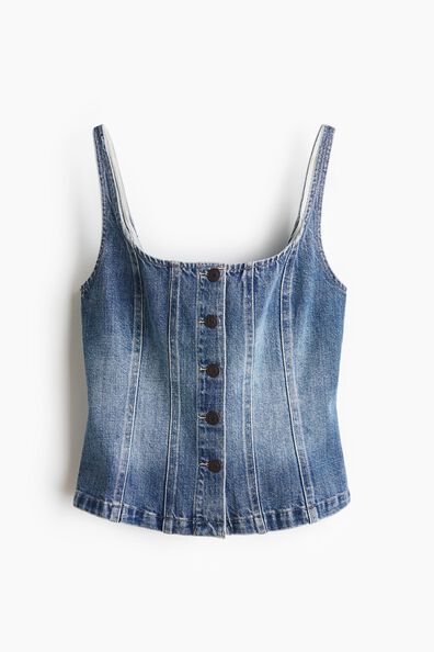 Button-front denim top
