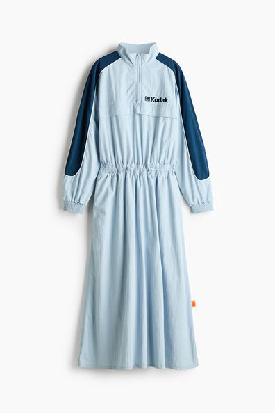 Embroidered-motif nylon dress
