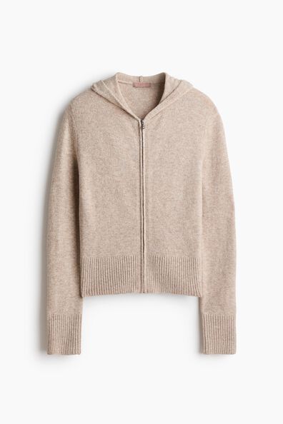 Fine-knit zip-through hoodie