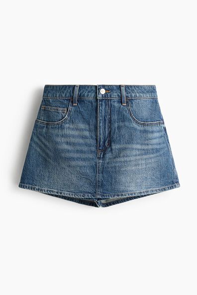 High-waisted denim skort