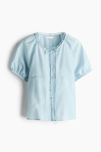 Tie-detail seersucker blouse