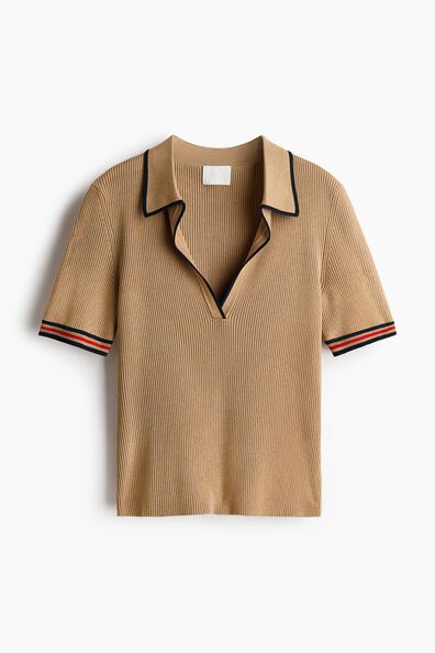 Rib-knit polo shirt