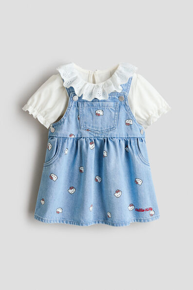 2-piece dungaree dress and top set