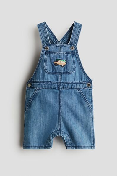 Embroidery-detail denim dungaree shorts