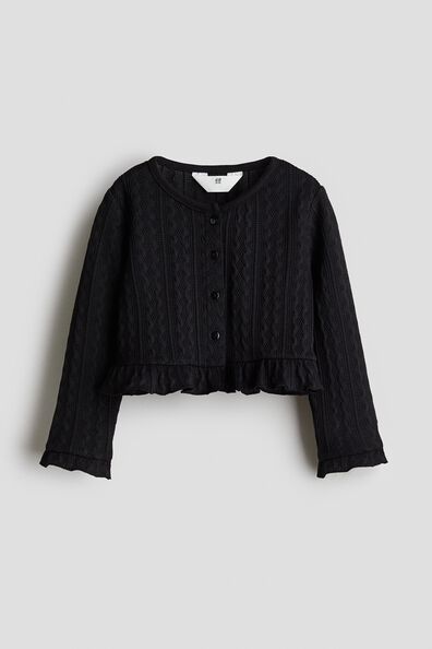 Cable-knit frill-trimmed cardigan