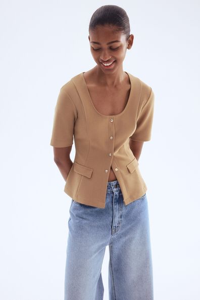 Short-sleeved bouclé cardigan