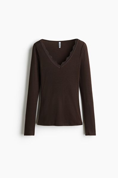 Lace-trimmed V-neck top