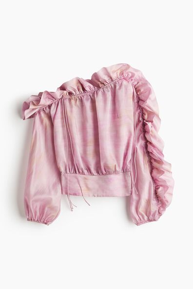 Frilled one-shoulder blouse