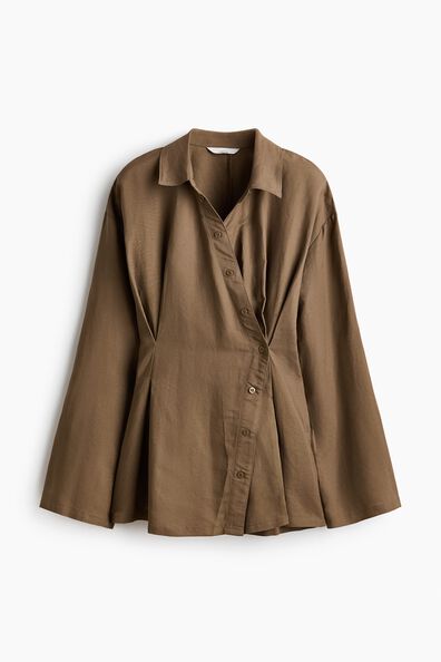 Linen-blend wrap shirt
